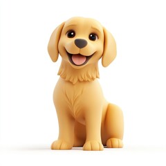 A cheerful golden retriever puppy sits happily.