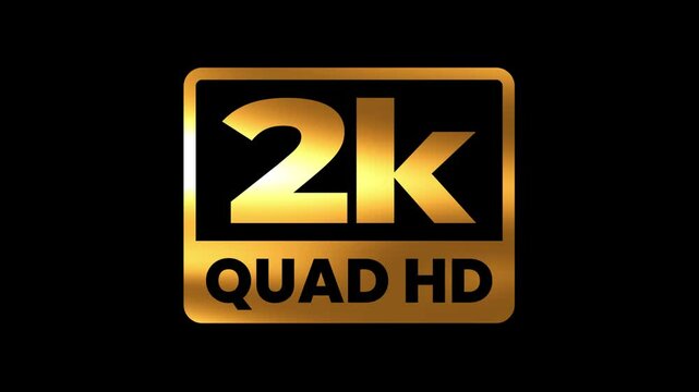 2K Quad HD Resolution Gold icon or Label Animation, Display Quality Indicator Logo for Professional Media Projects