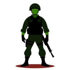 Soldier Silhouette in Combat Pose Against Plain Background  