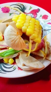 Spicy Vietnamese Sausage mixed Corn and Mango Salad