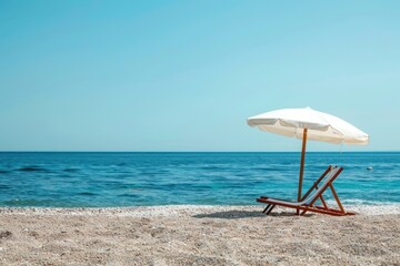 Photo of beach chair sea furniture umbrella.