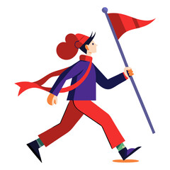 Person Running with a Flag in a Colorful Illustration  