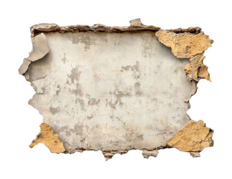 Aged textured parchment with rough edges and torn corners, cut out - stock png.