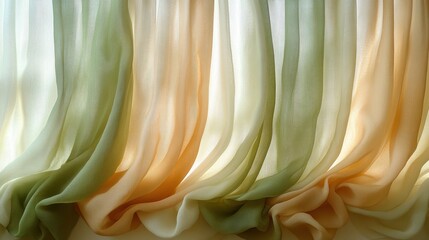 Curtain with a green and yellow stripe on it