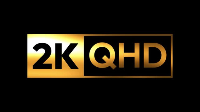 2K Quad HD Resolution Gold icon or Label Animation with black or transparent background, Display Quality Indicator Logo for Professional Media Projects