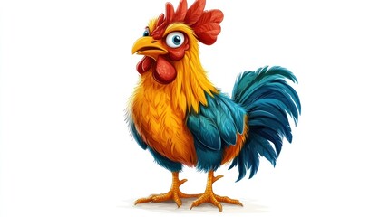Fototapeta premium Cartoon rooster, vibrant colors