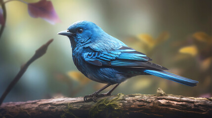 Photo-Realistic Close-Up of a Vibrant Blue Songbird 