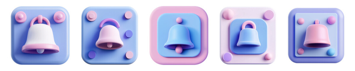 Fototapeta premium Cute 3D Bell Notification Icons, Alarm Reminder App Symbol 3D, Social Media Alert Icon Render on transparent background