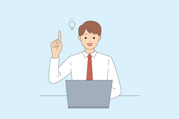 A Creative Idea Concept featuring a Businessman Working on His Laptop for Innovation and Growth