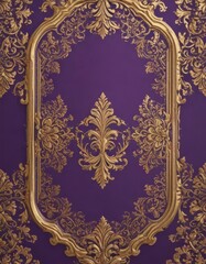Obraz premium Intricate purple cardstock, gold foil label, damask pattern, geometric, background