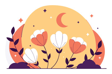 Rounded petals shaped like small crescent moons forming full flowers