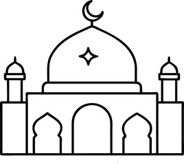 Simple Mosque Line Art | Islamic Architecture Outline Drawing.