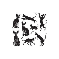 Unique Elegance: A Captivating Collection of Sphynx Vector Silhouettes Highlighting the Distinctive Hairless Body, Graceful Posture, and Playful Personality of This Charismatic Feline Breed.
