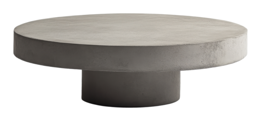 Minimalist round concrete coffee table on a transparent background, modern furniture design