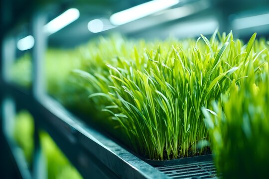 A sleek AI-powered smart agriculture system with sensor nodes in a field under studio lighting, biotechnology, laboratory, technology, biology, biochemistry, microbiology, biotechnology