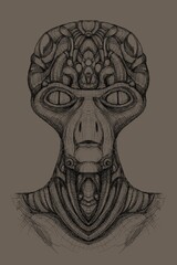 Alien creature, sketch, character idea for horror or game - digital painting. Painted on a tablet.
