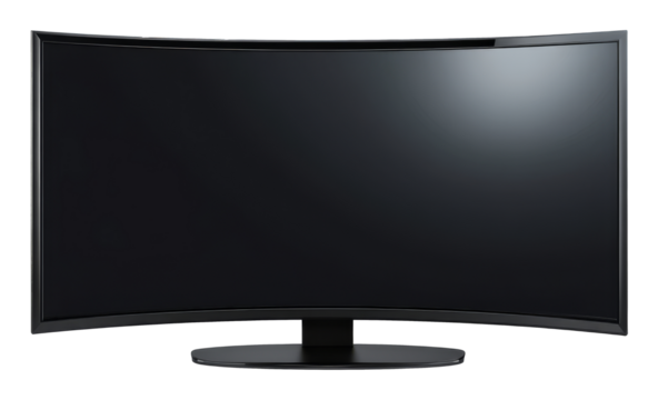 Curved black computer monitor with blank screen on transparent background, electronic technology - Powered by Adobe