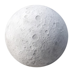 White textured moon surface with craters in detailed 3d rendering on a transparent background