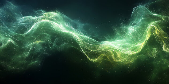 Abstract flowing green and yellow light trails on dark background generative ai visual effect represents energy and movement suitable for digital art and scifi concepts