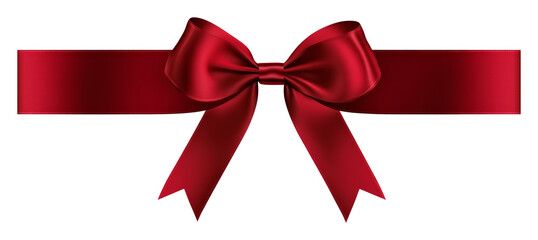 Glossy red satin ribbon tied in a classic bow against transparent background