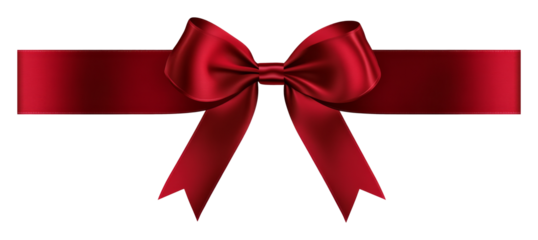 Glossy red satin ribbon tied in a classic bow against transparent background