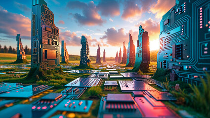 Replica of a city made completely out of motherboards
