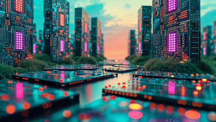 Replica of a city made completely out of motherboards