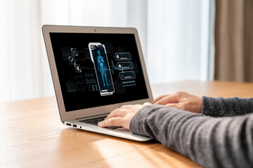 Medical science technology and futuristic healthcare virtual computer software analyze human health...