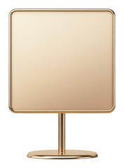 Minimalist gold tabletop mirror with square design on transparent background