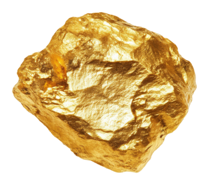 Shiny gold nugget on transparent background reflecting light beautifully