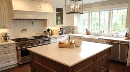 Fototapeta premium A beautifully designed and modern kitchen with various amenities