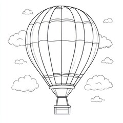 Hot air balloon in a sky with clouds. Ready to color!