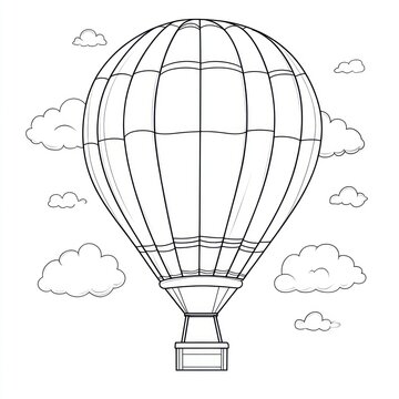 Hot air balloon in a sky with clouds. Ready to color!