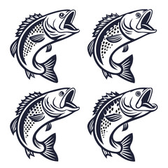 Four Vintage Style Jumping Fish Illustrations Perfect for Branding or Design Projects