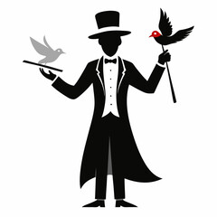Silhouette art illustration of a magician performing magic.