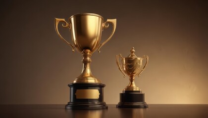 Abstract bronze trophy silhouette with golden cup  Victory concept ,  elegant,  celebration,  background