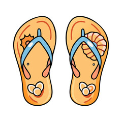 Summer beach flip flops sandals with seashell and starfish decoration vector illustration