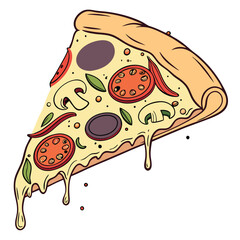 Colorful Pizza Slice Vector – Melty Cheese, Veggies & Toppings Clipart Design