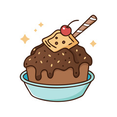 Delicious chocolate cupcake dessert with cherry and cookie topping vector illustration