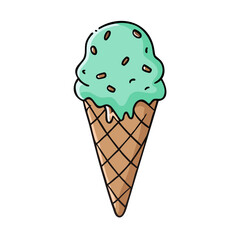Delicious mint chocolate chip ice cream cone dessert sweet treat summer snack frozen food illustration
