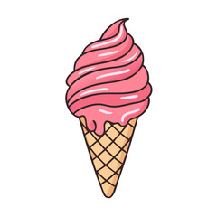Delicious pink ice cream cone illustration vector graphic dessert sweet treat summer food design element