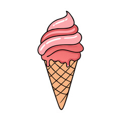 Delicious pink ice cream cone illustration summer dessert sweet treat frozen food graphic design vector drawing