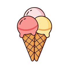 Delicious ice cream cone with three scoops vector illustration summer treat dessert drawing design