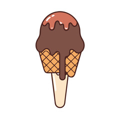 Delicious chocolate ice cream cone with caramel drizzle vector illustration dessert treat design