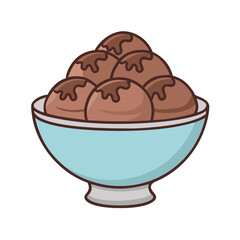 Delicious chocolate ice cream scoops in a blue bowl summer dessert sweet food illustration vector