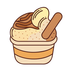Delicious dessert sundae ice cream sweet treat with chocolate and vanilla flavor illustration