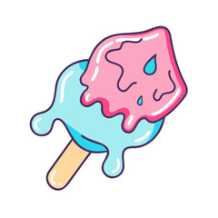Illustration of a melting popsicle ice cream summer treat cool dessert food sweet snack delicious frozen treat pink blue