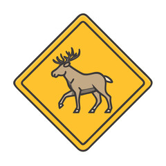 Moose crossing sign yellow warning road attention animal safety caution wildlife alert attention danger
