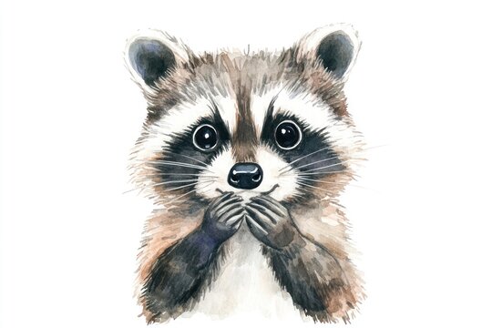 Cute raccon illustration watercolor raccoon.