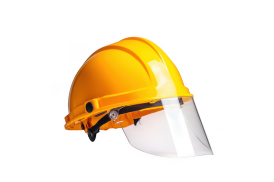 Yellow hard hat with face shield on transparent background - Powered by Adobe